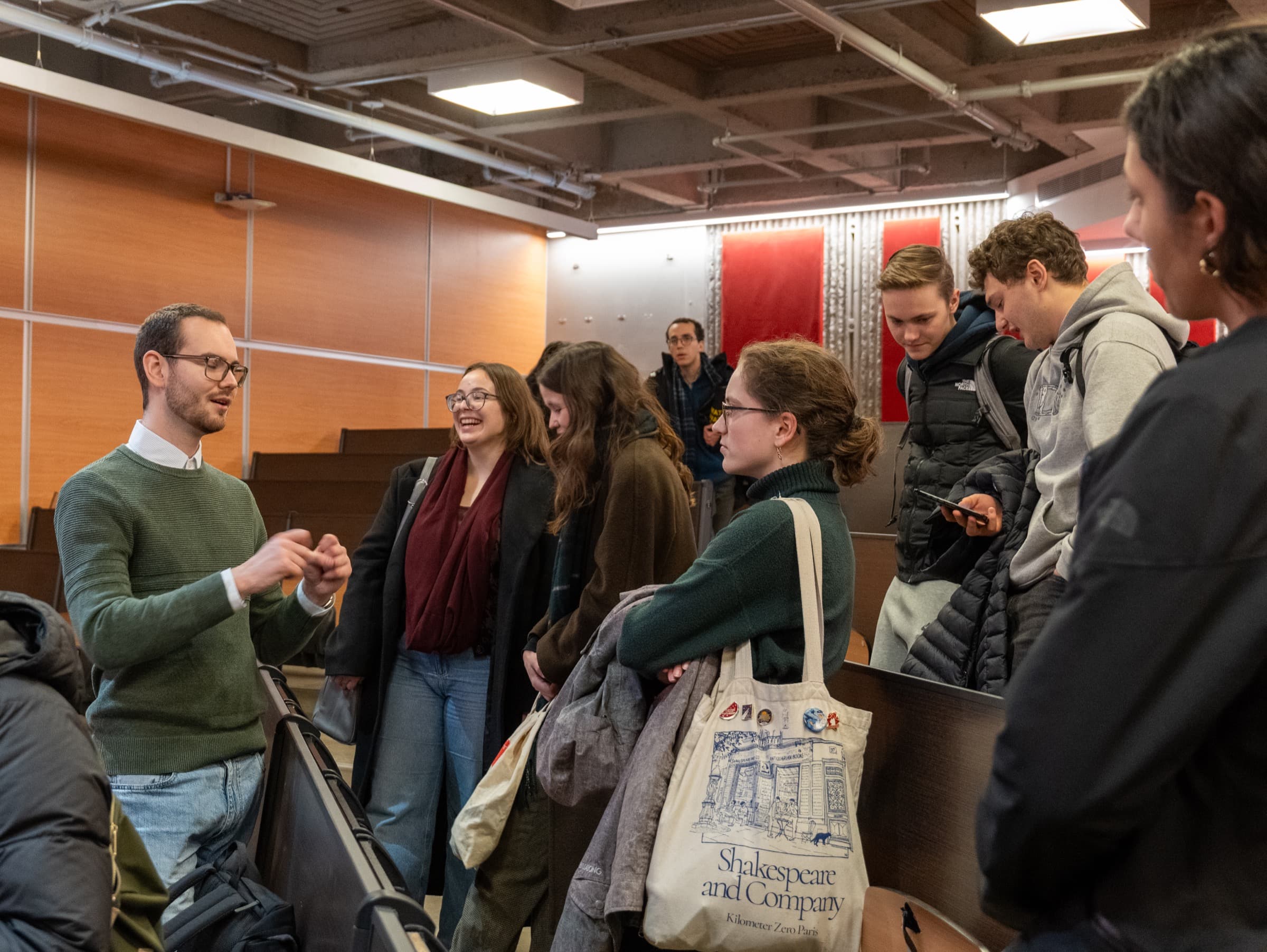 Kael Kropp with students after a guest lecture